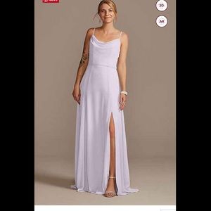 David’s bridal- COWL NECK CHIFFON DRESS WITH SLIT